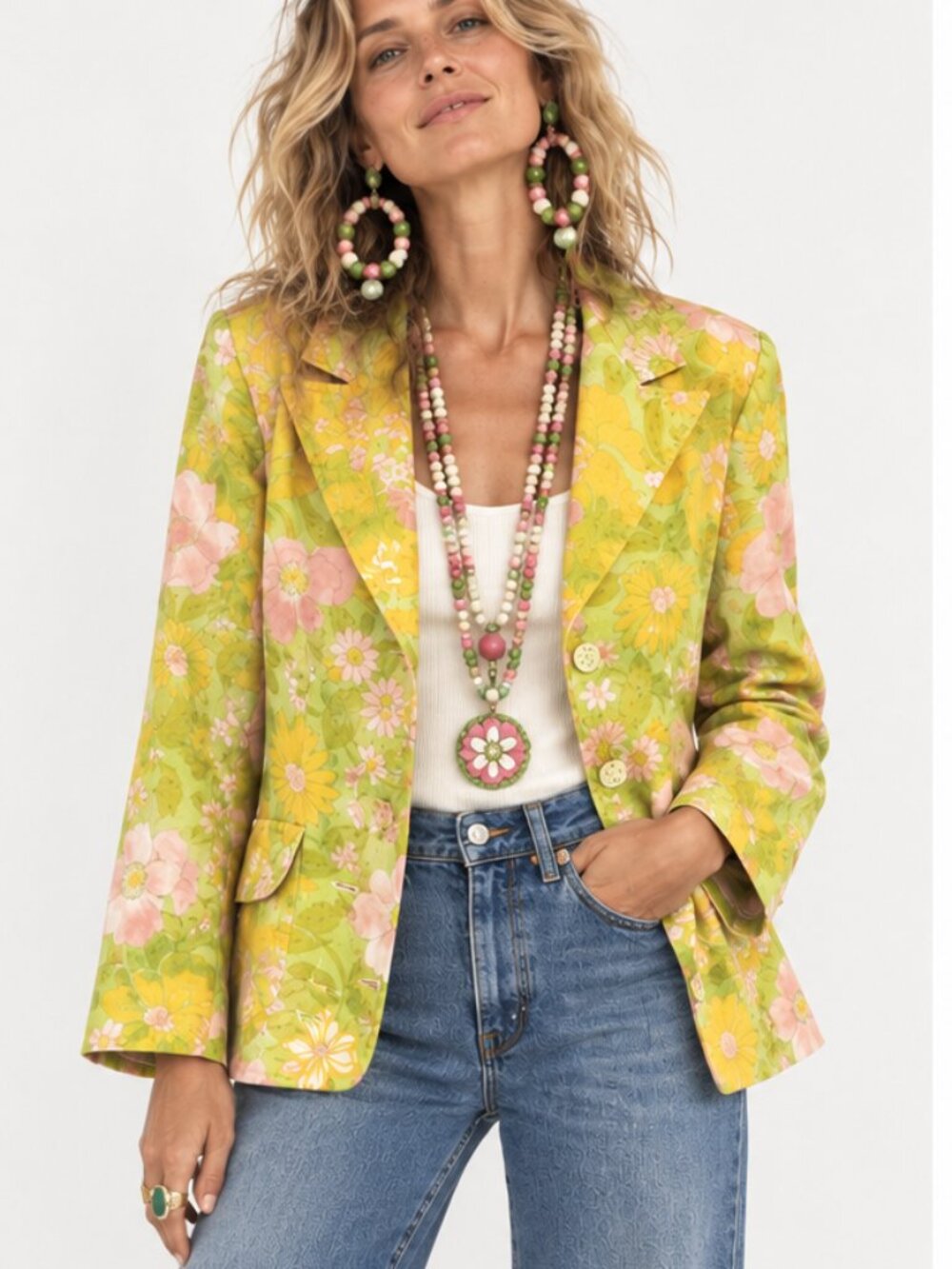 Rare! Vintage 70s authentic Women's Blazer Jacket voile floral print sz M perfec